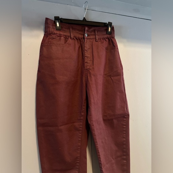 Zara -  Denim Burgundy Pants (Size 8) - Picture 5 of 10